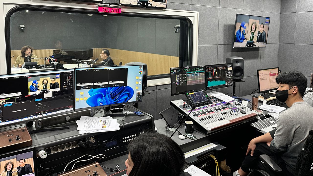 The production team of  "Modesty is Nothing" works on a live show in its Seoul studio on March 13, 2023.