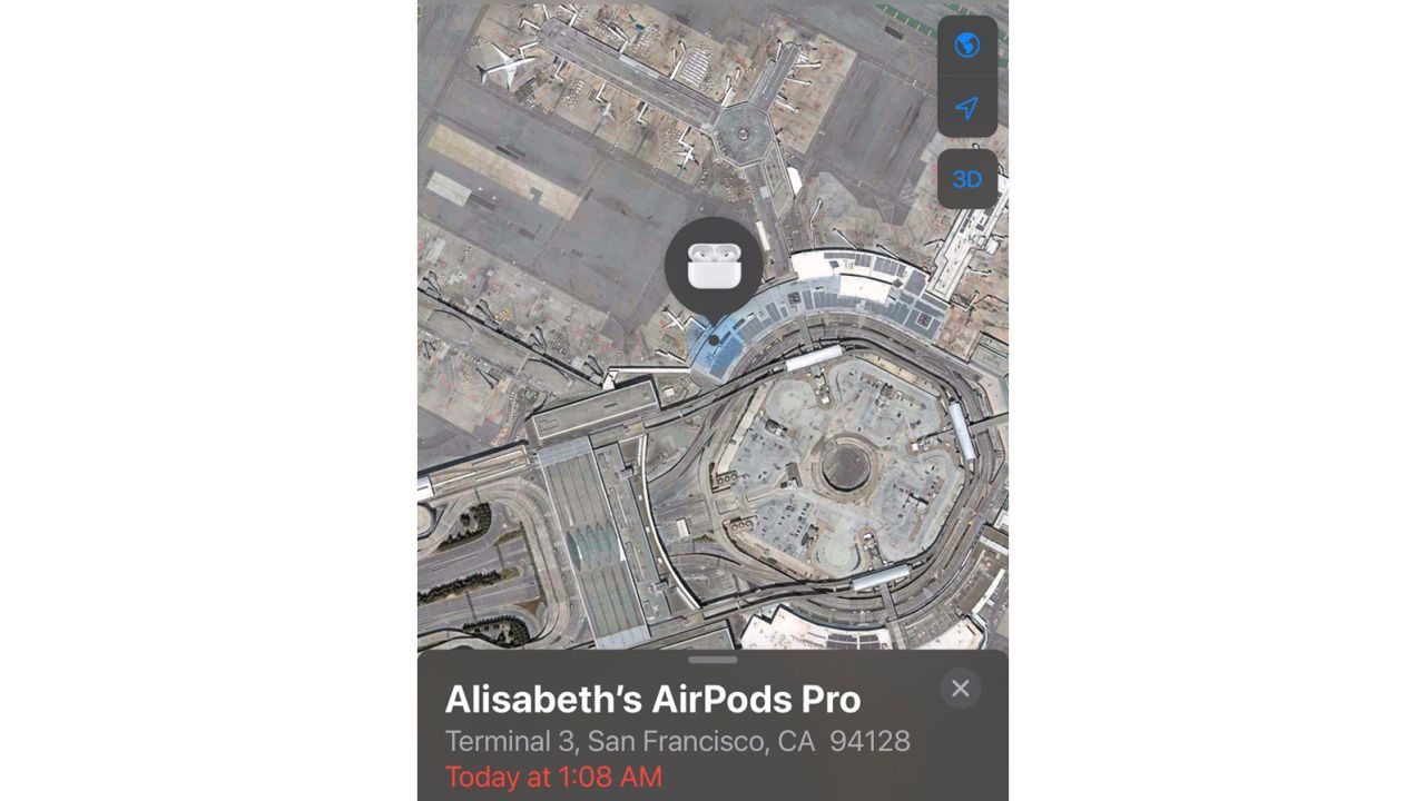 She initially tracked the AirPods moving around the airport.