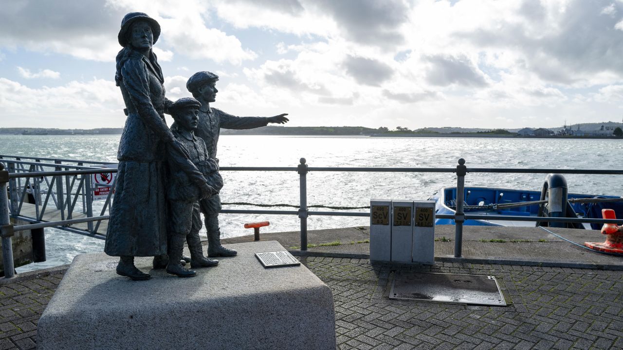 This sculpture in Cobh, Ireland, depicts Annie Moore and her two younger brothers, Anthony and Philip.