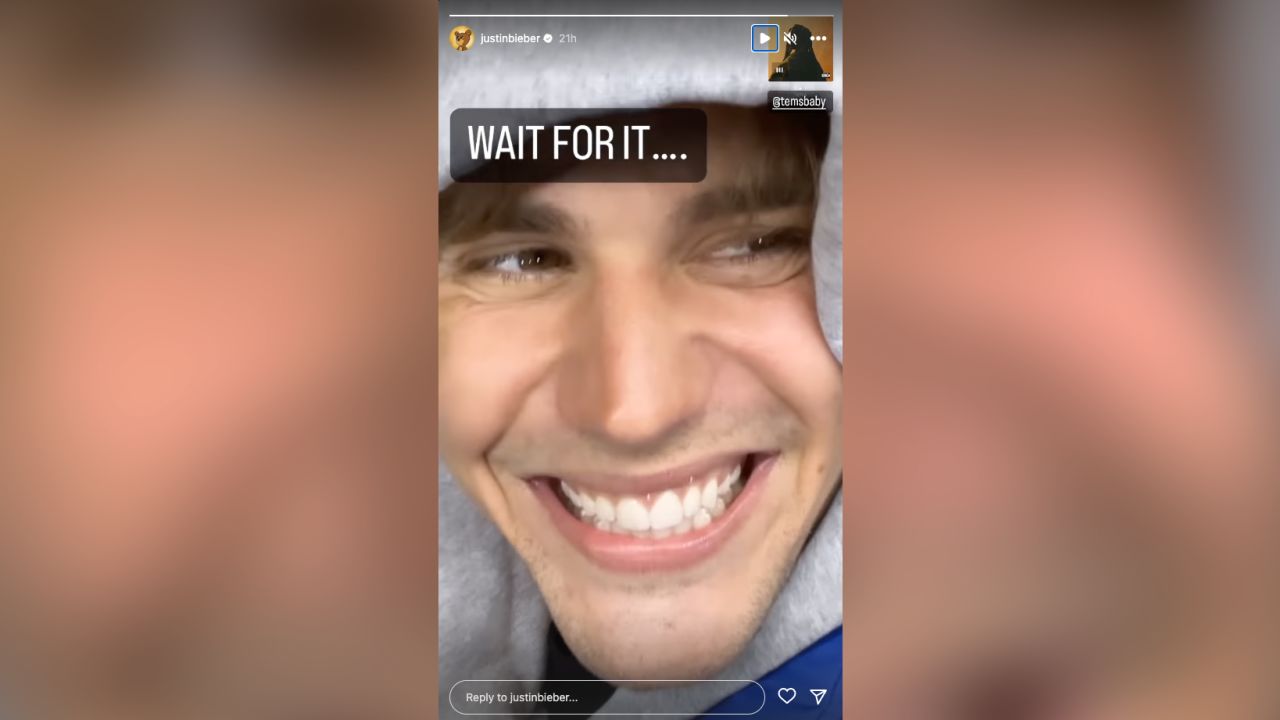 Justin Bieber smiles is a video shared to his Instagram story on Wednesday. 