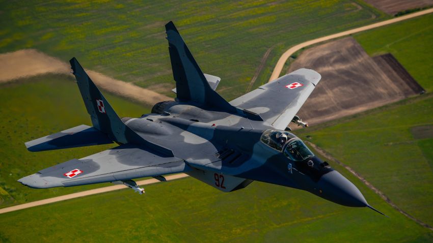 Mandatory Credit: Photo by Jakub Kaminski/EPA/Shutterstock (8316682g)
A Mig-29 Fighter Jet of the Polish Air Force Performs with a Royal Air Force Typhoon Fgr4 Aircraft During a Joint Show in Siauliai Air Base Lithuania 15 May 2014 Polish and British Military Aircrafts Participate in the Nato Baltic Air Policing (bap) Mission Over Estonia Latvia and Lithuania Lithuania Siauliai
Lithuania Nato Baltic Air Policing Mission - May 2014
