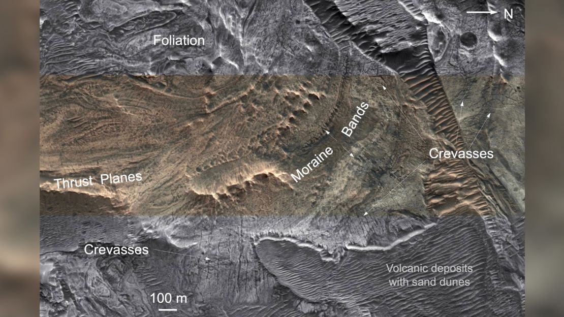 Details of the glacier can be seen in this high-resolution image of the feature.