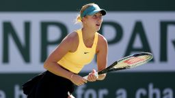 INDIAN WELLS, CALIFORNIA - MARCH 12: Anastasia Potapova of Russia plays Jessica Pegula during the BNP Paribas Open at the Indian Wells Tennis Garden on March 12, 2023 in Indian Wells, California. (Photo by Matthew Stockman/Getty Images)