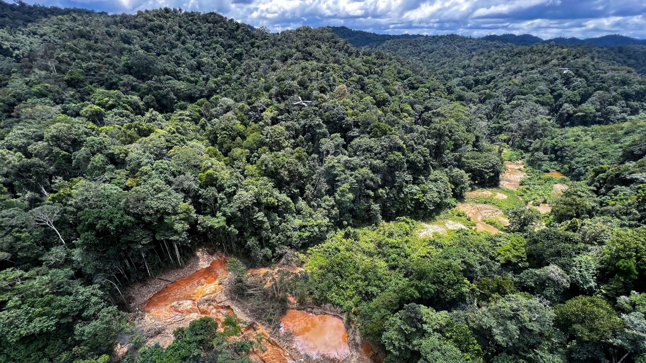 An illegal mining camp pictured on February 24, 2023, in Yanomami territory in Roraima State, Brazil.