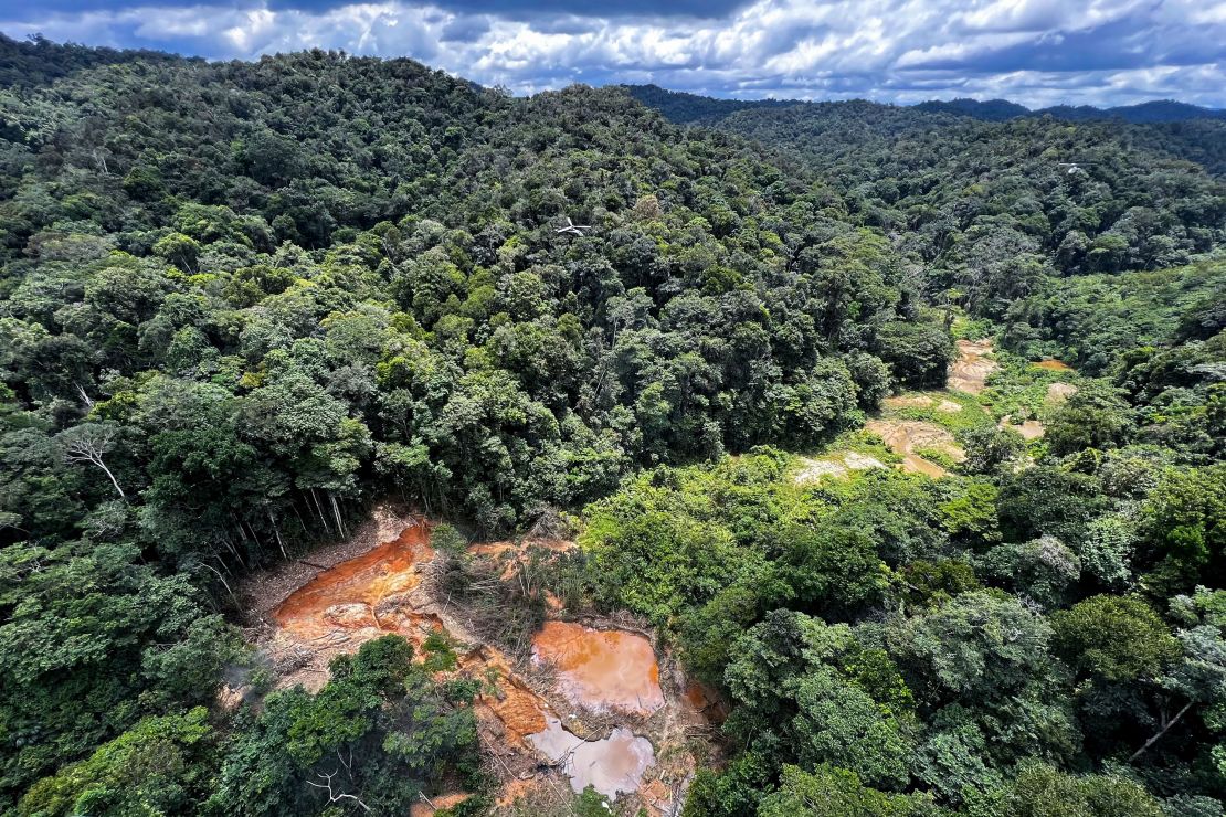 An illegal mining camp pictured on February 24, 2023, in Yanomami territory in Roraima State, Brazil.