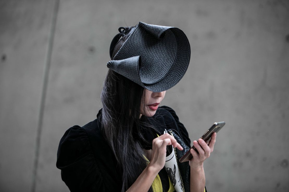 Milliner Yooney Choi pictured wearing one of her own hats.