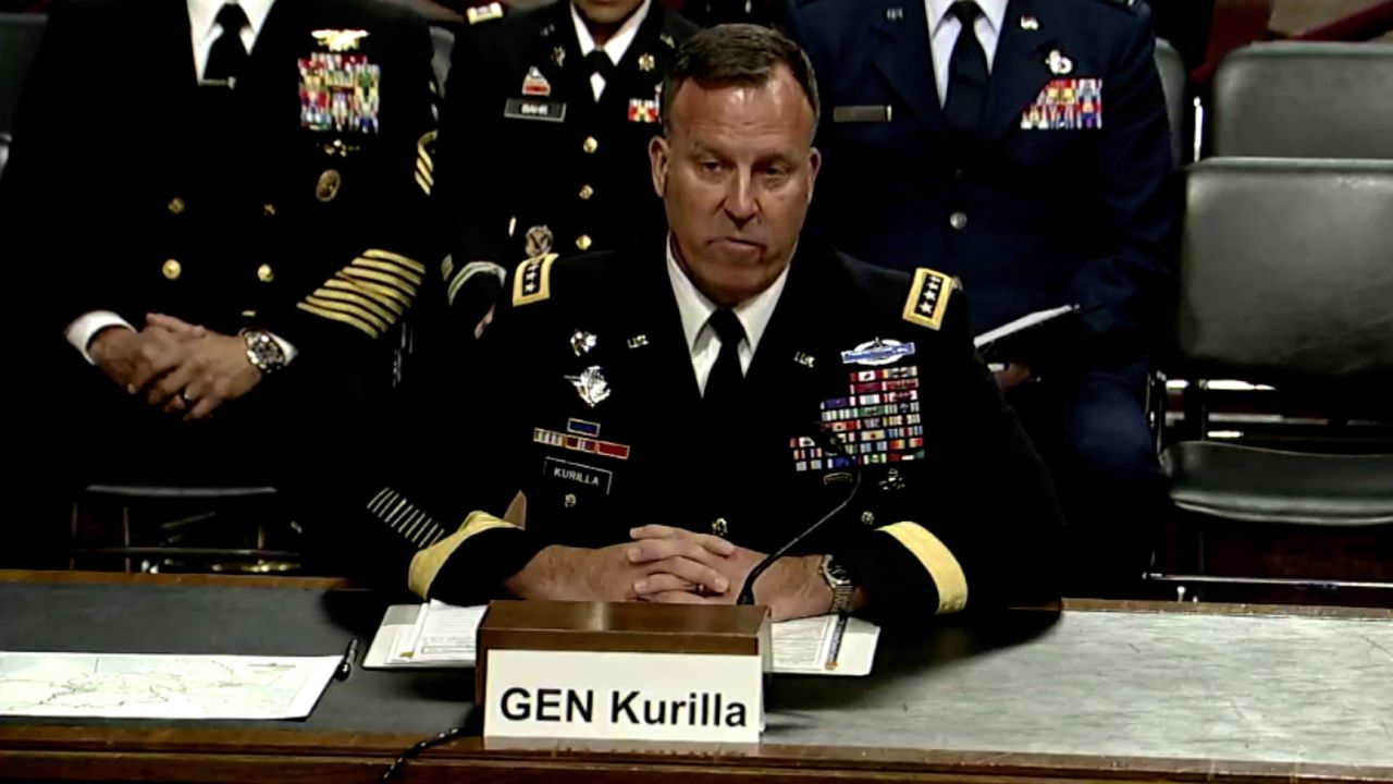 Gen. Erik Kurilla speaks during a Senate Armed Services Committee hearing on Thursday, March 16, 2023.