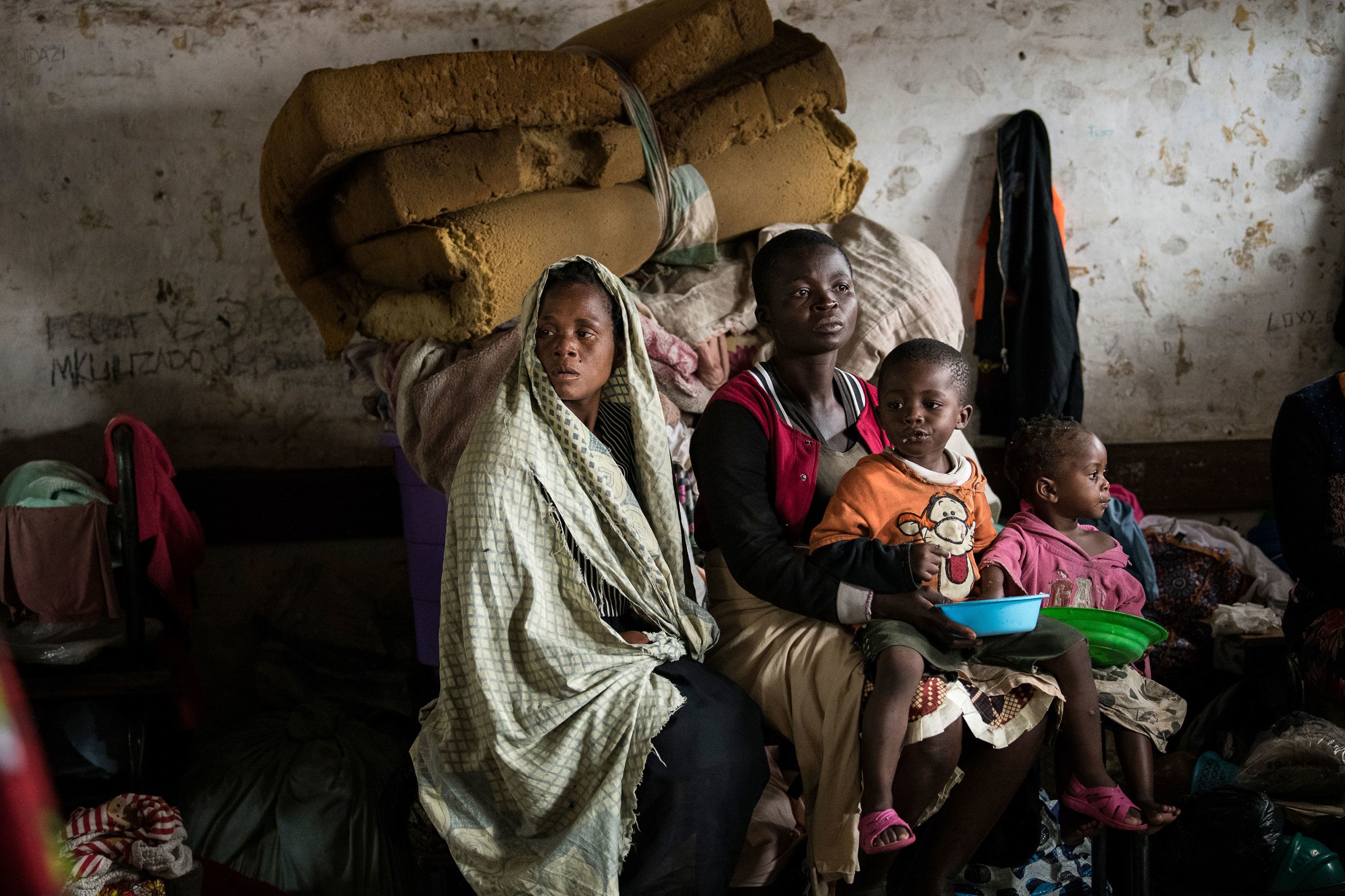 Families displaced by Tropical Cyclone Freddy take shelter in Blantyre, Malawi, on Tuesday, March 14.