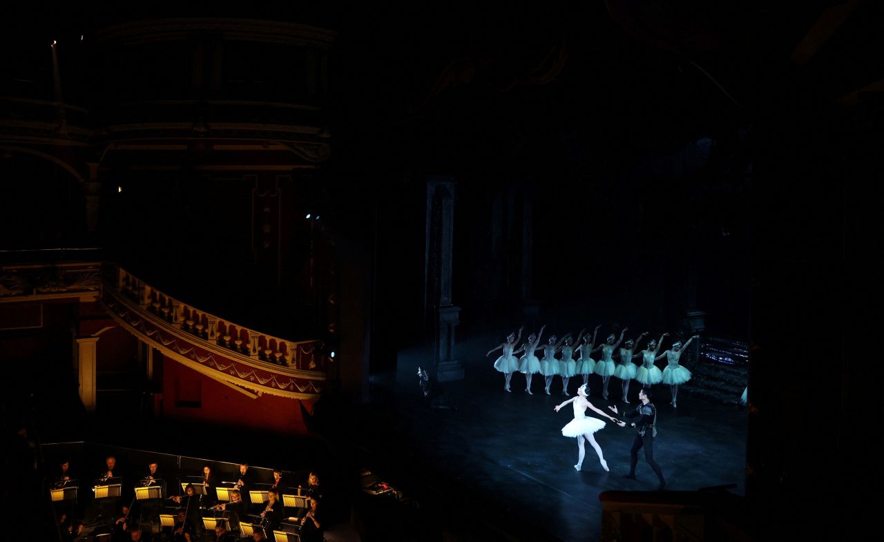 Ballet dancers perform in "Swan Lake" at the Empire Theatre in Sunderland, England, on Friday, March 10.