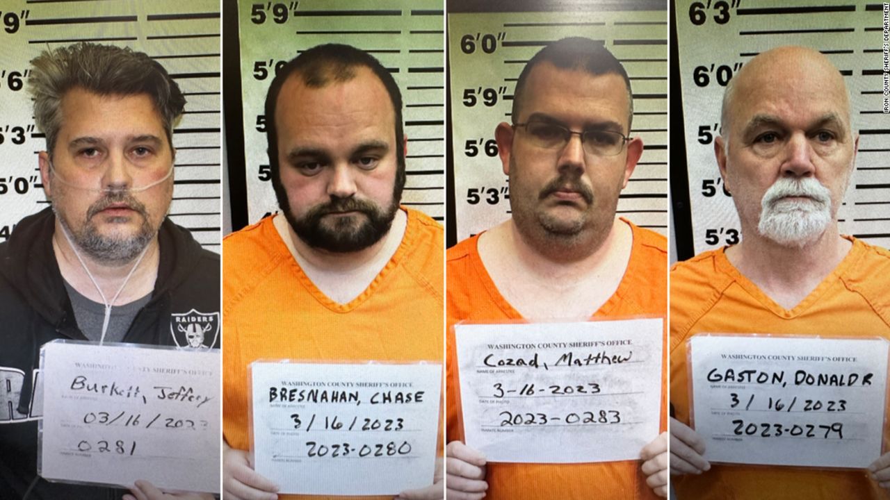 (From left to right) Iron County Sheriff Jeffery Burkett, Deputy Chase Brasnahan, Deputy Matt Cozad and Rick Gaston were arrested Thursday in connection with a parental kidnapping plot, charging documents show.