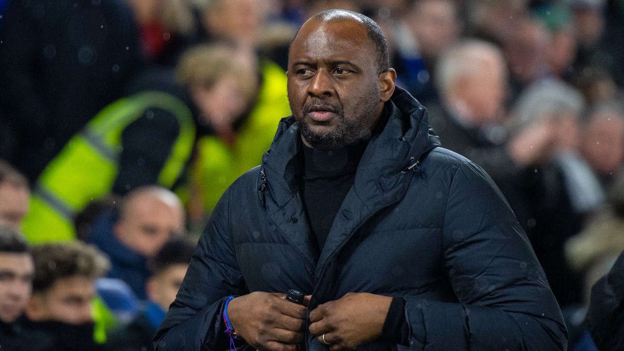 Patrick Vieira looks on during Crystal Palace's Premier League match against Brighton on March 15.