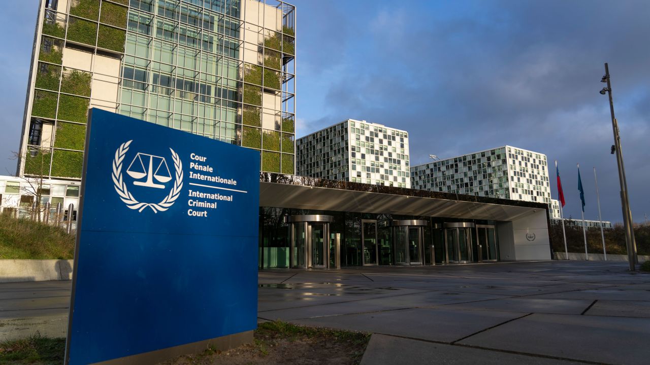 Exterior view of the International Criminal Court in The Hague, Netherlands. 