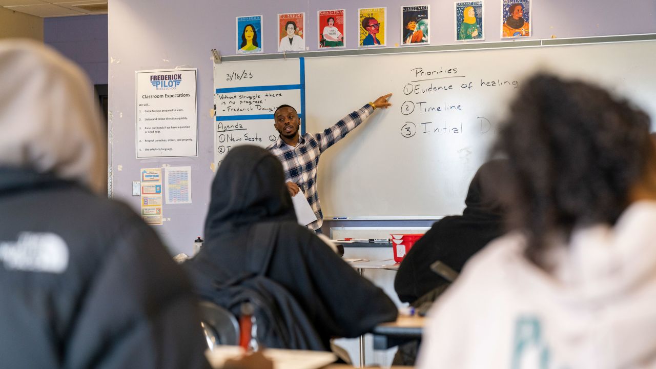 Jamaal Grant is seen teaching his last class of the day on March 16, 2023.