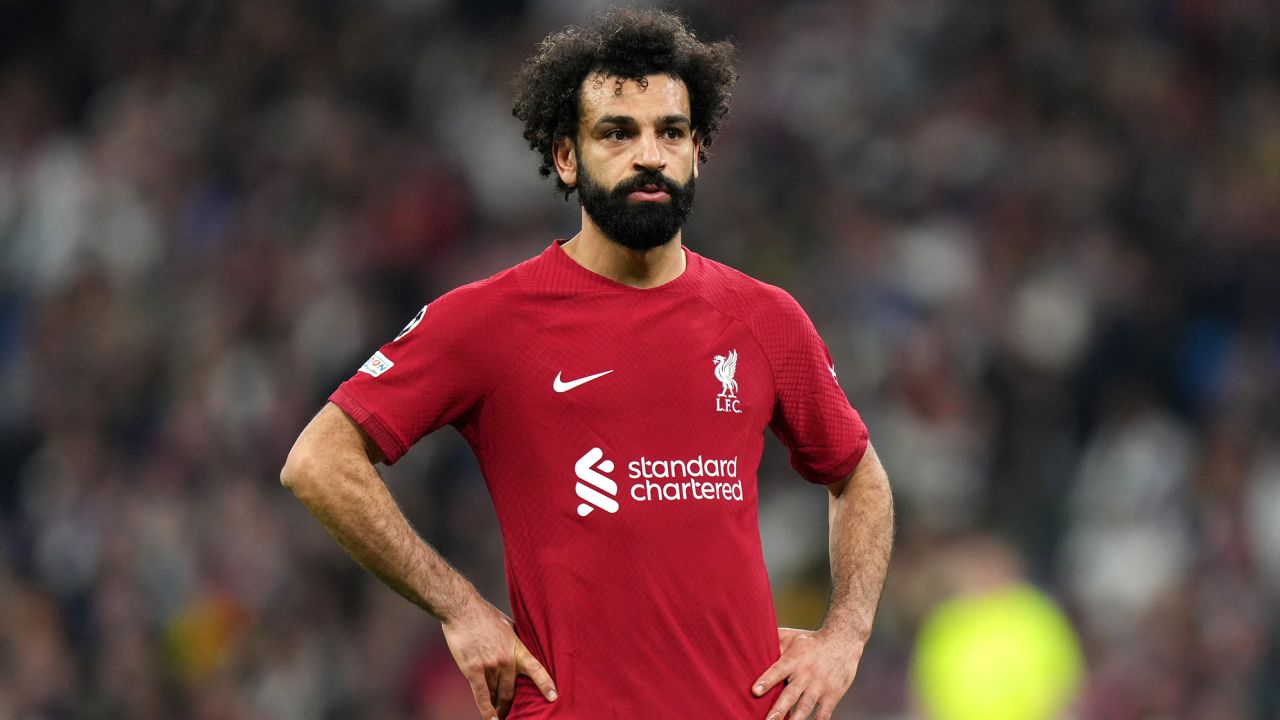 Mohamed Salah of Liverpool looks dejected during the UEFA Champions League round of 16 leg two match between Real Madrid and Liverpool FC at Estadio Santiago Bernabeu on March 15, 2023 in Madrid, Spain.