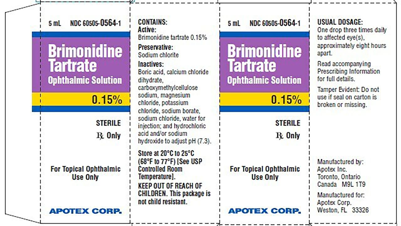 Apotex is recalling six lots of Brimonidine Tartrate Ophthalmic Solution 0.15%, prescription eye drops used to treat open-angle glaucoma or ocular hypertension.