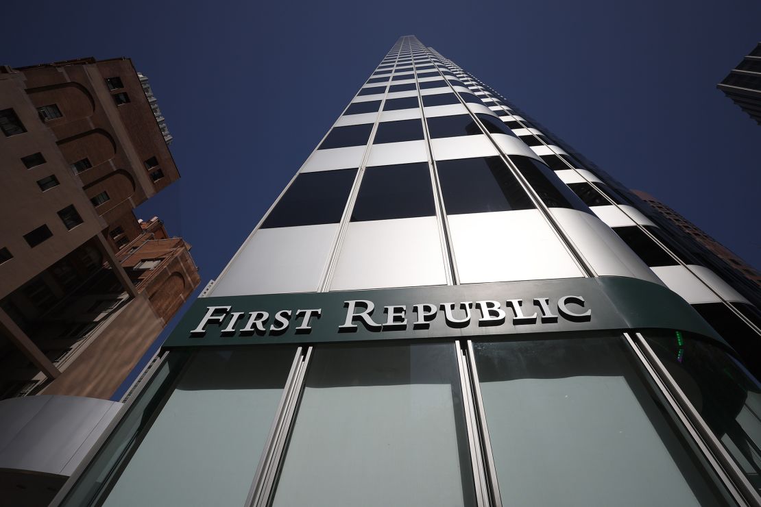A sign is posted on the exterior of a First Republic Bank office on March 16, 2023 in San Francisco.  
