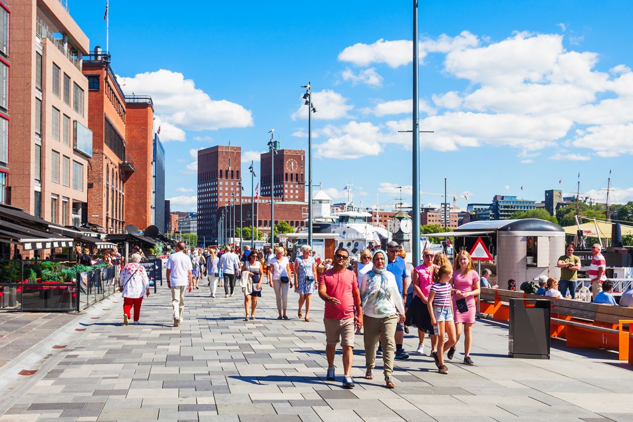 <strong>7. Norway: </strong>Norway ranks No. 7 among the 137 countries ranked in the latest World Happiness Report. The Aker Brygge waterfront in Oslo is pictured.