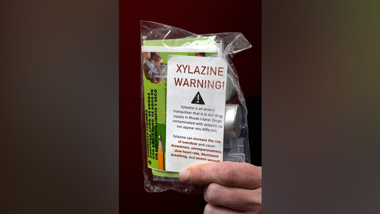 A fentanyl drug testing kit warns about the dangers of xylazine, which is not yet detectable in street testing.
