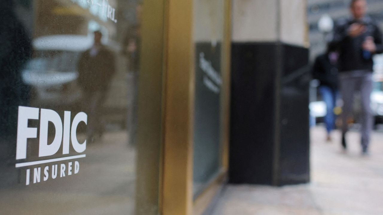 A sign on the door of a branch of First Republic Bank in Boston.