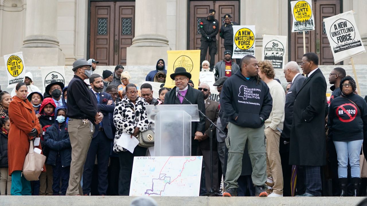 More than 200 people gathered on the steps of the Mississippi Capitol on Jan. 31, 2023, to protest against a bill that expands the patrol territory for the state-run Capitol Police and creates a new court system with appointed judges.