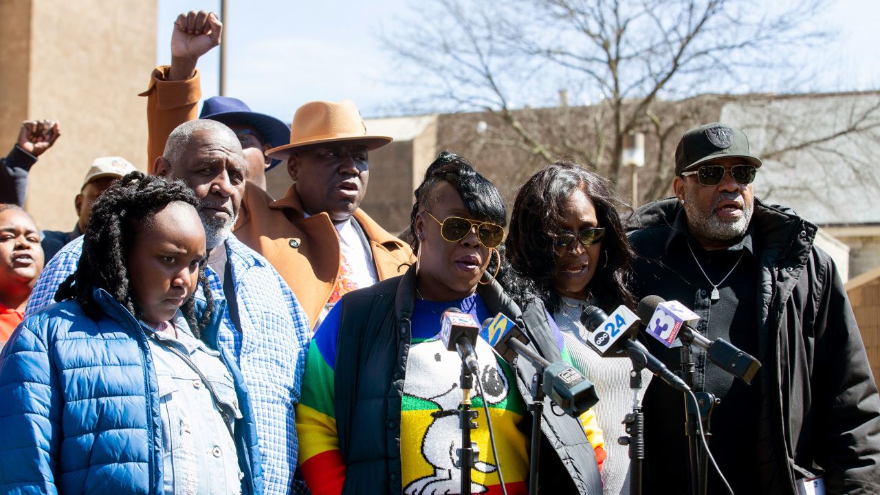 Gershun Freeman's family, lawyer Ben Crump, and Rowan and Rodney Wells, parents of Tyre Nichols, held a press conference at the Shelby County Jail outside the Shelby County Criminal Justice Center in Memphis on March 17, 2023. 