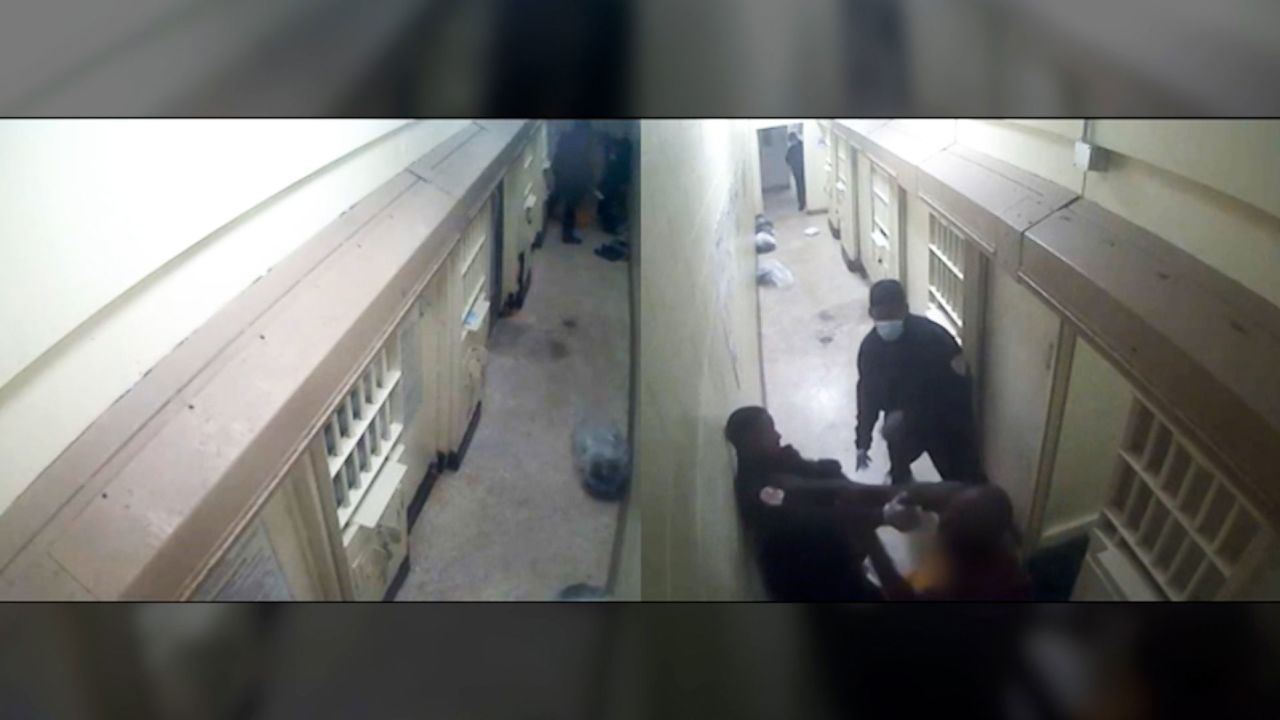 In this video, a group of guards are trying to neutralize Gershun Freeman outside of his cell.