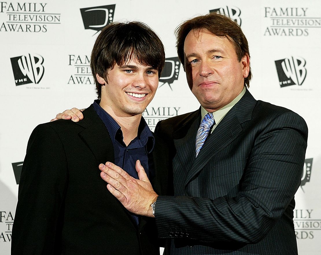 Jason Ritter, left, and John Ritter are pictured in Beverly Hills, California, in 2003. 