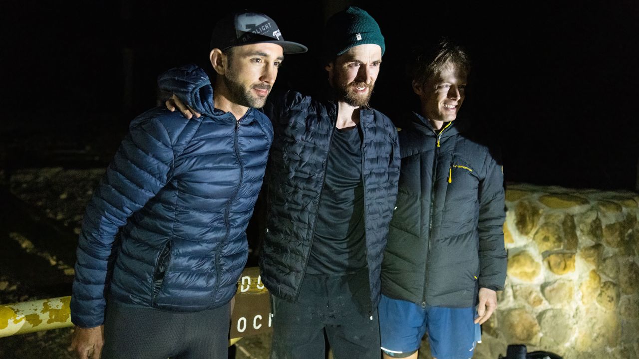 From left, Aurélien Sanchez, Karel Sabbe and John Kelly were the three who finished the 2023 Barkley Marathons.