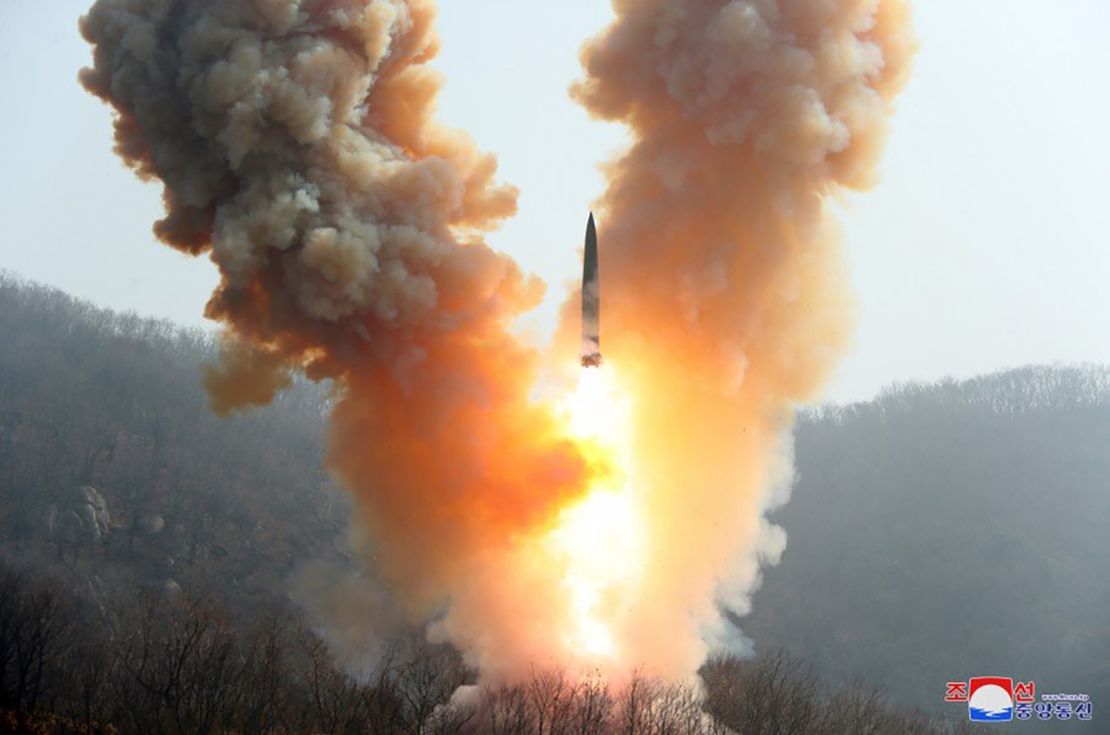 North Korean state media said a ballistic missile equipped with a mock nuclear warhead was tested on March 19, 2023.