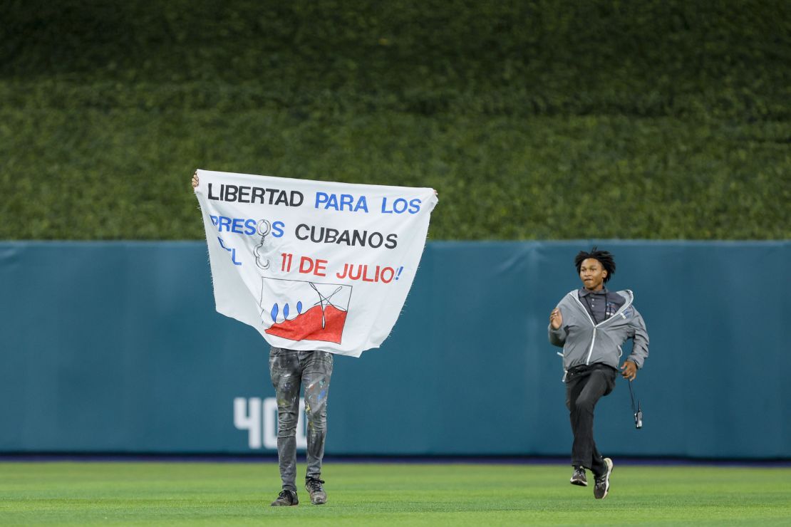 Protestors halted play three separate occasions in Team USA's drubbing of Cuba.