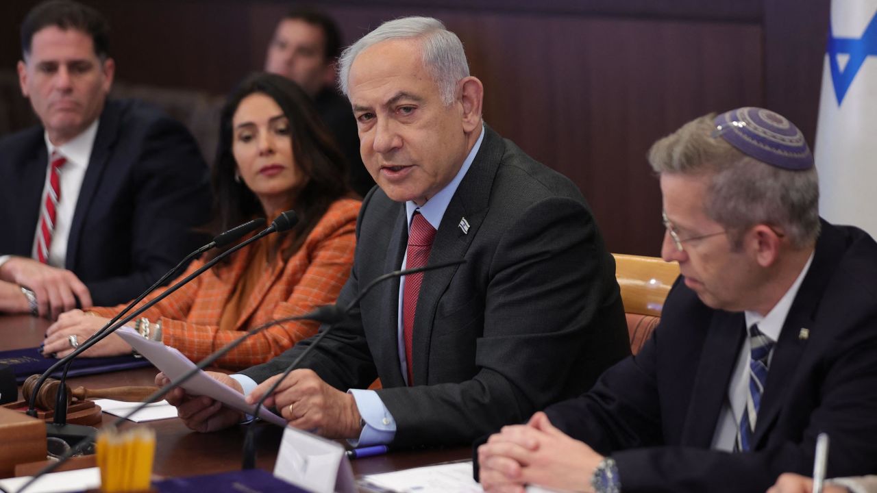 Netanyahu attends the weekly cabinet meeting at his office in Jerusalem, on March 19.