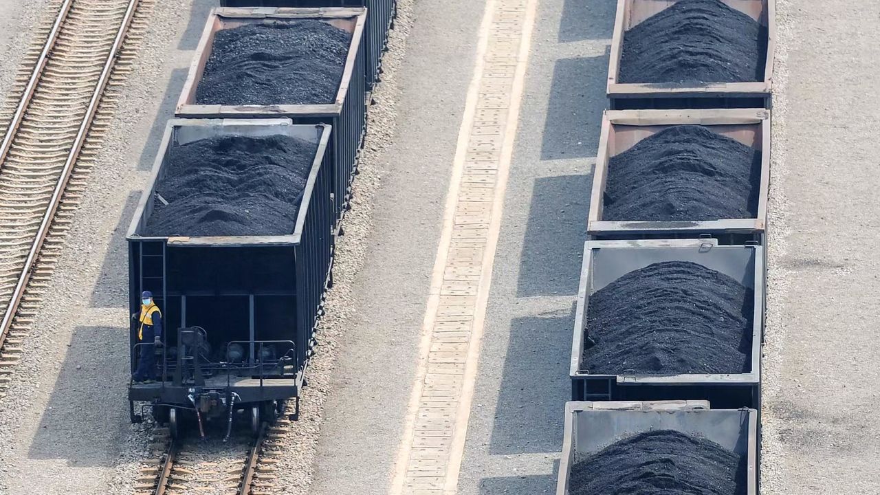 Coal loaded on trains at a coal plant in Huaibei, in China's eastern Anhui province.