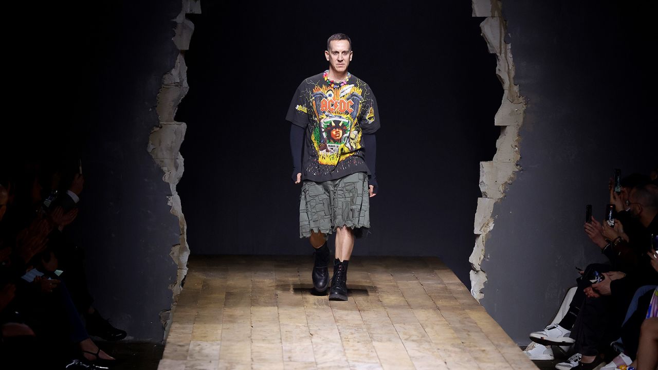 Scott walking the runway following his final presentation with Moschino in Feburary.
