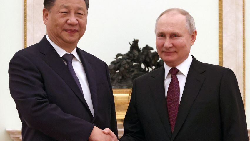 TOPSHOT - Russian President Vladimir Putin meets with China's President Xi Jinping at the Kremlin in Moscow on March 20, 2023. (Photo by Sergei KARPUKHIN / SPUTNIK / AFP) (Photo by SERGEI KARPUKHIN/SPUTNIK/AFP via Getty Images)
