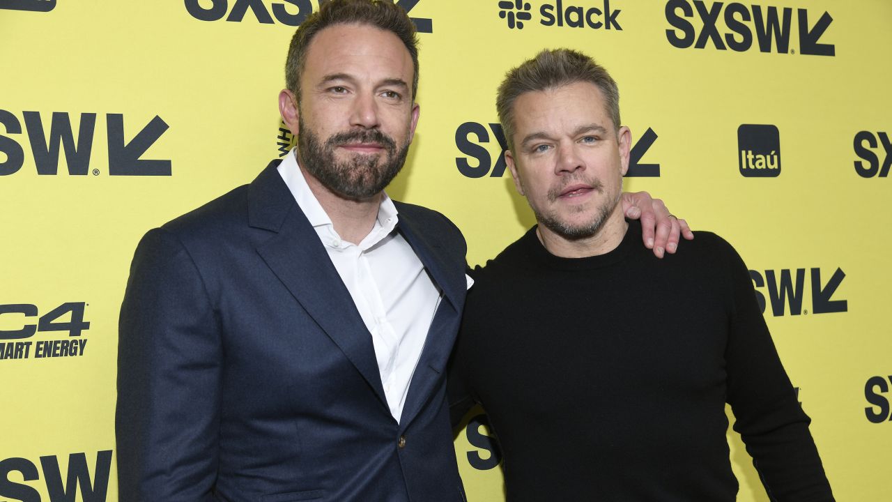 Ben Affleck (L) and Matt Damon attend the premiere of "Air" during the 2023 SXSW  festival on March 18 in Austin, Texas.