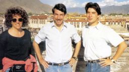 CNN camerawoman Cynde Strand, correspondent Mike Chinoy and soundman Mitch Farkas, in Tibetan capital Lhasa, 1988