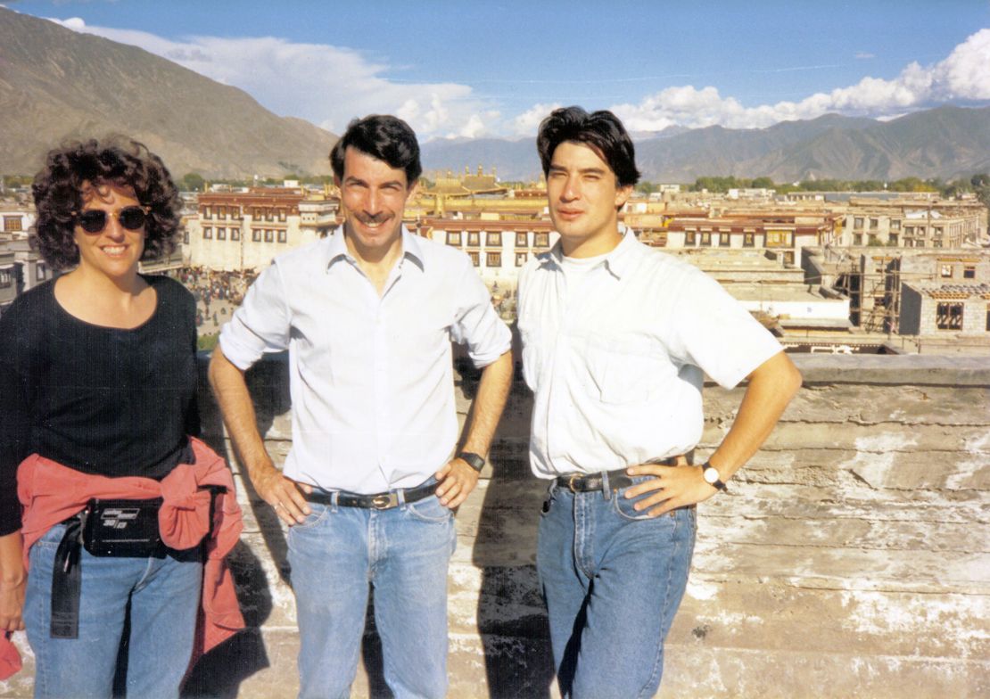 CNN camerawoman Cynde Strand, correspondent Mike Chinoy and soundman Mitch Farkas, in Lhasa, Tibet, 1988.