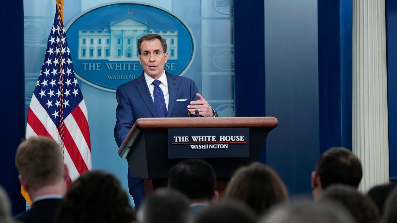 National Security Council spokesman John Kirby speaks during the daily briefing at the White House in Washington, Monday, March 20, 2023. (AP Photo/Susan Walsh)