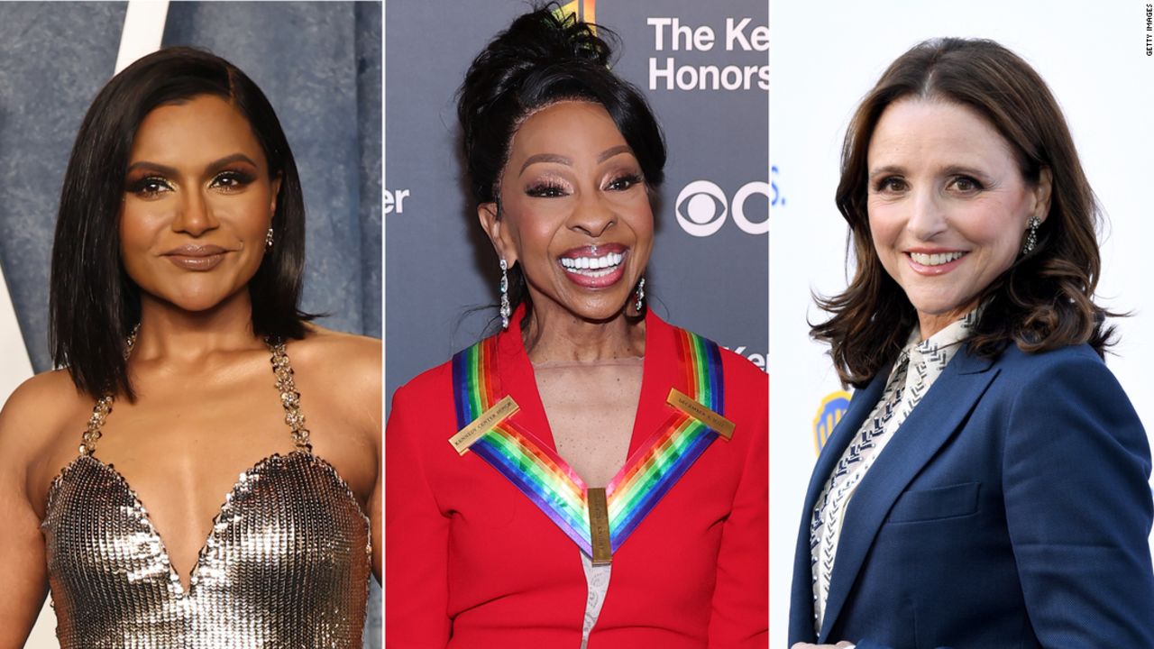 From left to right, actress and producer Mindy Kaling, singer Gladys Knight, and actor and comedian Julia Louis-Dreyfus.