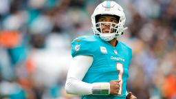 Dec 25, 2022; Miami Gardens, Florida, USA; Miami Dolphins quarterback Tua Tagovailoa (1) looks on from the field during the second quarter against the Green Bay Packers at Hard Rock Stadium. 