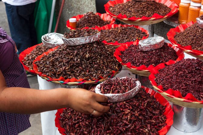 <strong>Chapulines: </strong>Deriving from the Nahuatl language, <em>chapulines</em> (grasshoppers) can be frequently found dried and toasted and flavored with just a hint of lime juice, garlic and chile. 