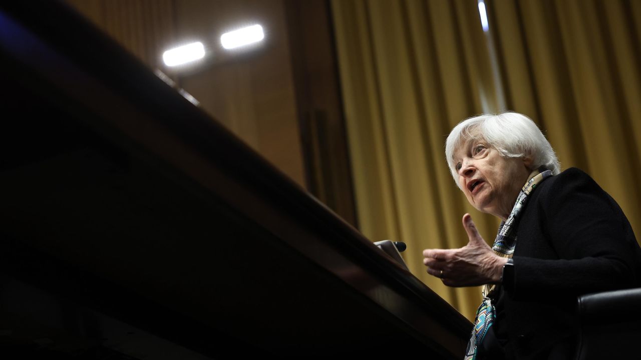 Treasury Secretary Janet Yellen testifies before the Senate Finance Committee on March 16, 2023 in Washington, DC. 