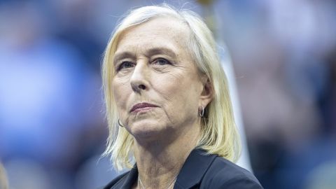 NEW YORK, USA, September 10: Martina Navratilova before presenting the winner's trophy to Iga Swiatek of Poland at the presentation ceremony after the Women's Singles Final match on Arthur Ashe Stadium during the US Open Tennis Championship 2022 at the USTA National Tennis Centre on September 10th 2022 in Flushing, Queens, New York City. (Photo by Tim Clayton/Corbis via Getty Images)