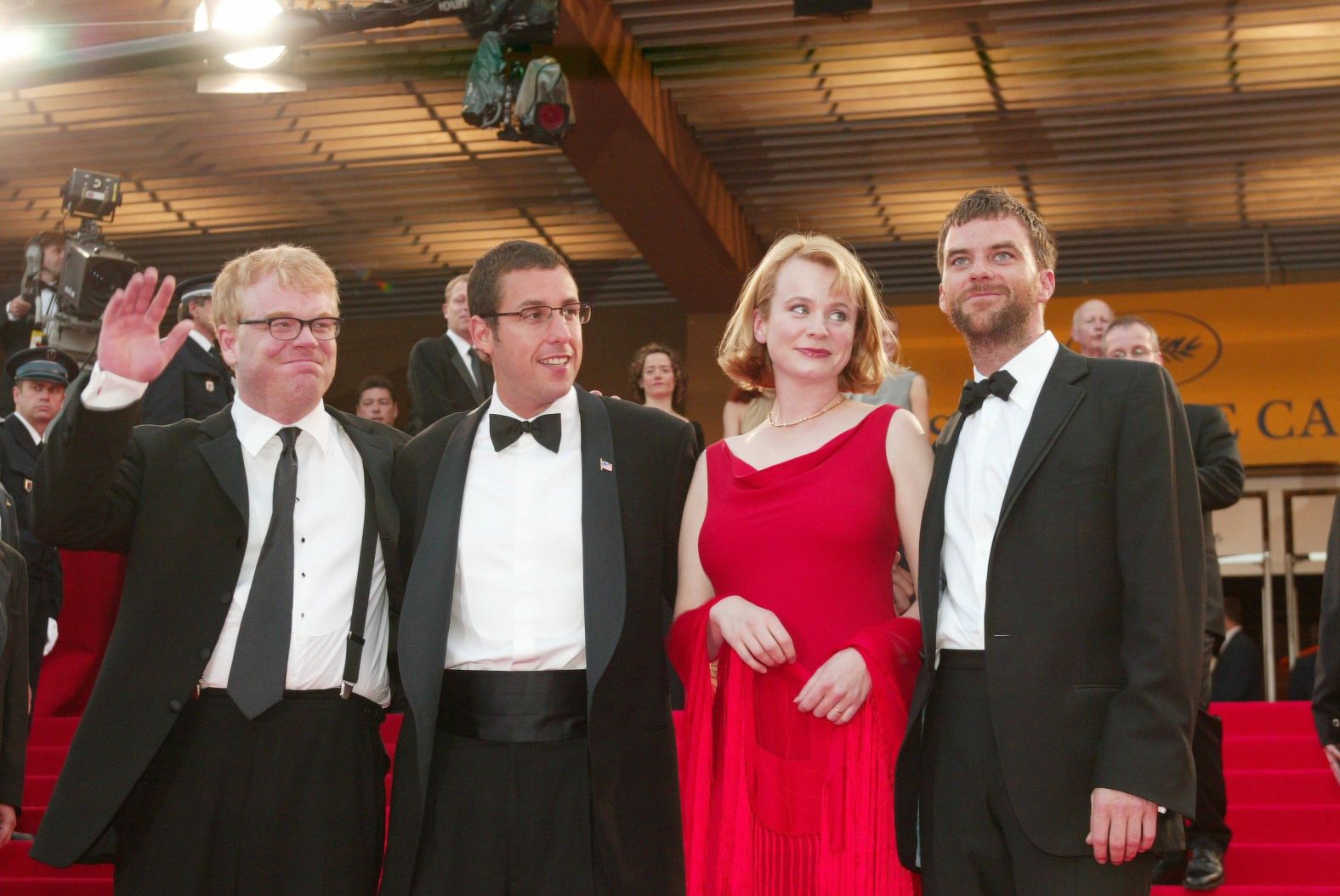 From left, Philip Seymour Hoffman, Sandler, Emily Watson and director Paul Thomas Anderson attend a screening of their dramatic film "Punch-Drunk Love" while attending the Cannes Film Festival in 2002. The movie marked a change in Sandler's career path and showed he could do more than just comedy.