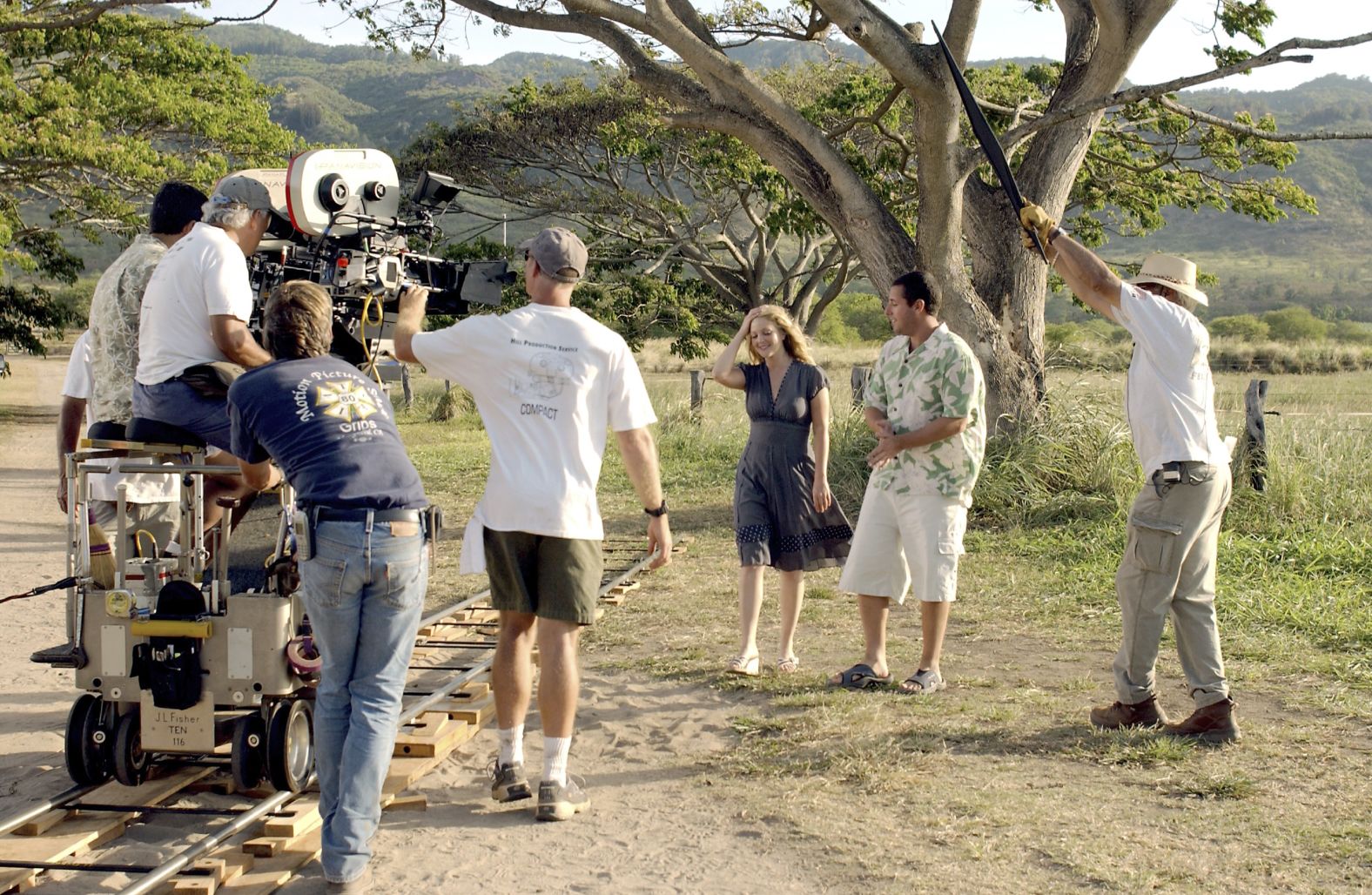 Sandler and Drew Barrymore shoot a scene for the 2004 movie "50 First Dates."