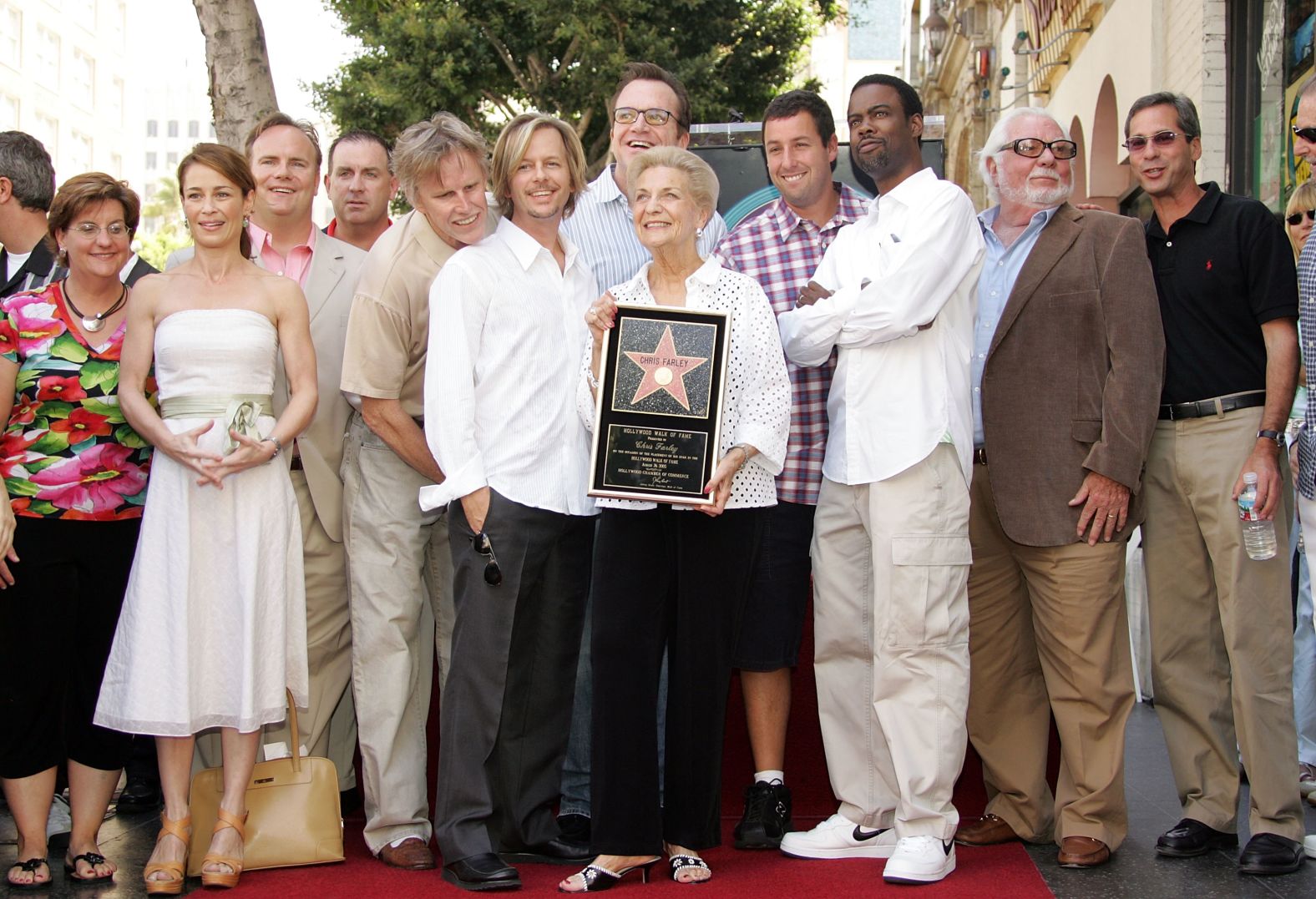 Sandler, Rock and Spade join other friends and relatives of Farley as the late actor was honored with a star on the Hollywood Walk of Fame in August 2005.