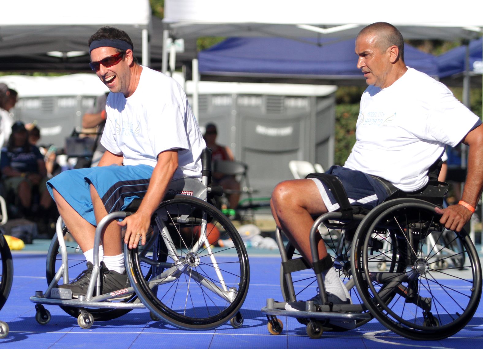 Sandler plays in a celebrity wheelchair basketball game during the Angel City Games in 2016.