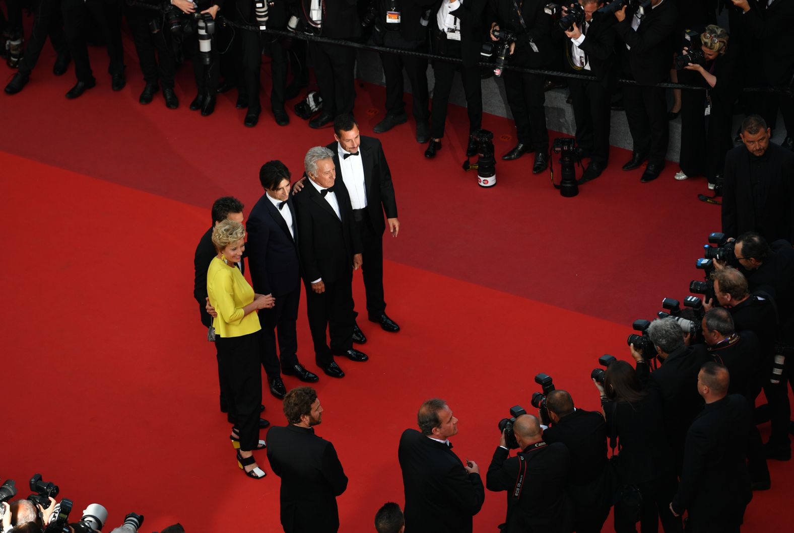 Sandler is joined by Emma Thompson, Ben Stiller, director Noah Baumbach and Dustin Hoffman as they arrive for a screening of "The Meyerowitz Stories (New and Selected)" at the Cannes Film Festival in 2017.