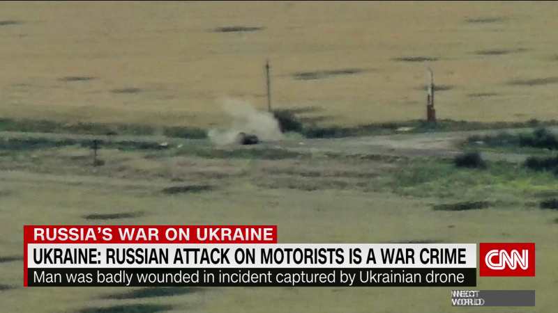 Drone footage captures moment Ukrainian civilian is wounded by Russian