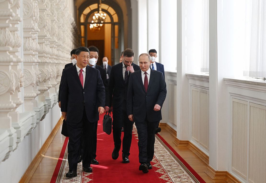 Russian President Vladimir Putin meets with Chinese leader Xi Jinping at the Kremlin in Moscow on March 21, 2023.